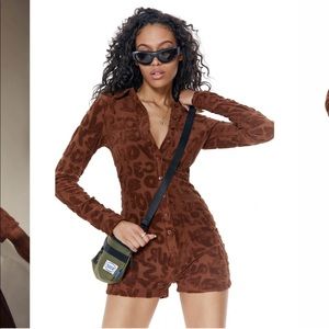 JADED LONDON TOWELLING PLAYSUIT IN BROWN size: UK 10